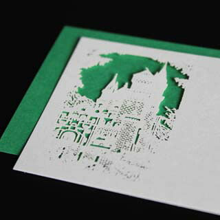 名刺 4号 50枚 切リ絵 A1 城 【 名入れ 印刷なし 紙の販売です 】 【 4号 切り絵 】