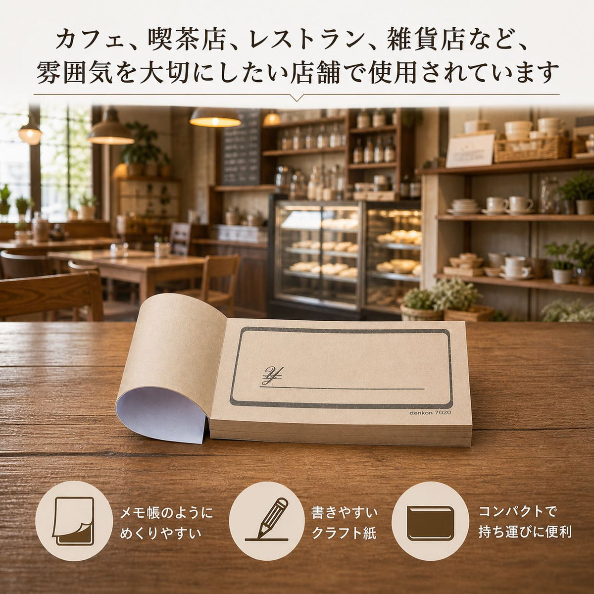 クラフト用紙のおあいそ票 4冊（100枚/冊）クラフト用紙 クラフト紙 単式伝票 お会計票 お勘定票 飲食店 店舗用品 お勘定書 御計算書 会計伝票 【代引き不可】【日時指定不可】