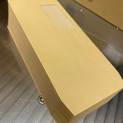 封筒 クラフト封筒 長3 エコ窓付封筒 窓 45×90mm クラフト 85g センター貼 枠なし 100枚 mn1104 | 窓付き封筒 窓付封筒 長形3号 A4 a4 3つ折り 長3封筒 長形3号封筒 窓付き